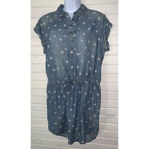 NWT SONOMA Goods For Life Sz MEDIUM Shirt Dress Chambray Denim Stars Pockets